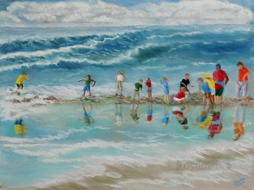 field trip to the james geddes beach Child impressionism Oil Paintings